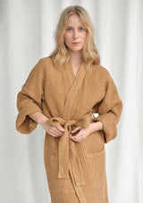 Almond Linen Blend Waffle Bathrobe