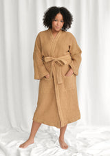 Almond Linen Blend Waffle Bathrobe