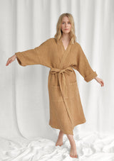 Almond Linen Blend Waffle Bathrobe