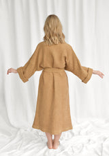 Almond Linen Blend Waffle Bathrobe