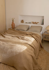 Almond Linen Blend Waffle Blanket