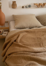 Almond Linen Blend Waffle Blanket