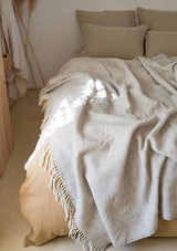 Beige Merino Wool Throw Blanket