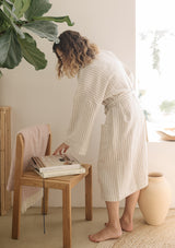 Beige Stripe Linen Bathrobe
