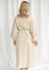 Beige Linen Blend Waffle Bathrobe