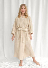 Beige Linen Blend Waffle Bathrobe