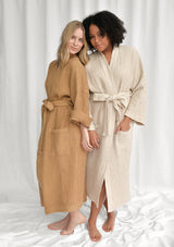 Beige Linen Blend Waffle Bathrobe