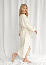 Cream White Linen Blend Waffle Bathrobe