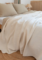 Cream White Linen Blend Waffle Blanket