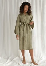 Moss Green Linen Bathrobe