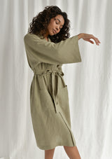 Moss Green Linen Bathrobe