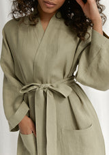 Moss Green Linen Bathrobe