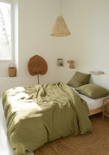 Moss Green Linen Duvet Cover Set