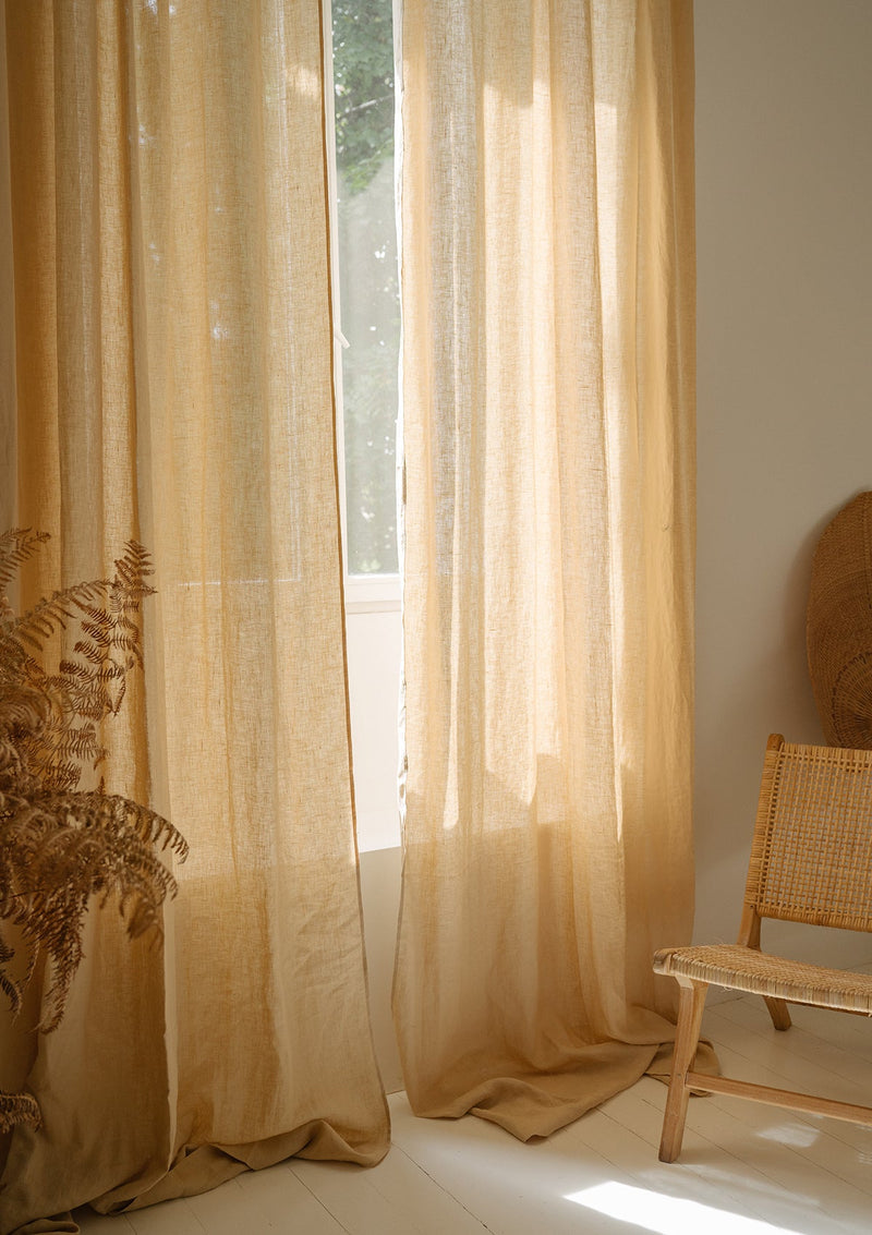 Tie Top Linen Curtain Panel