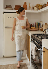 Beige Stripe Pinafore Linen Apron