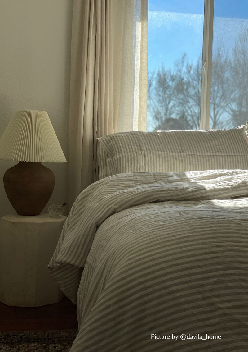 Beige Stripe Linen Pillowcase
