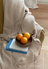 Beige Linen Blend Waffle Blanket