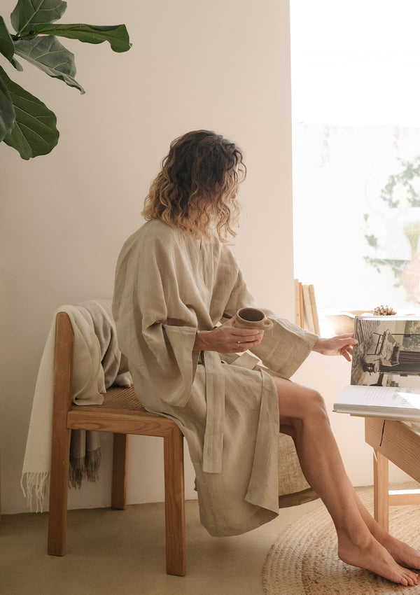 Beige Linen Bathrobe