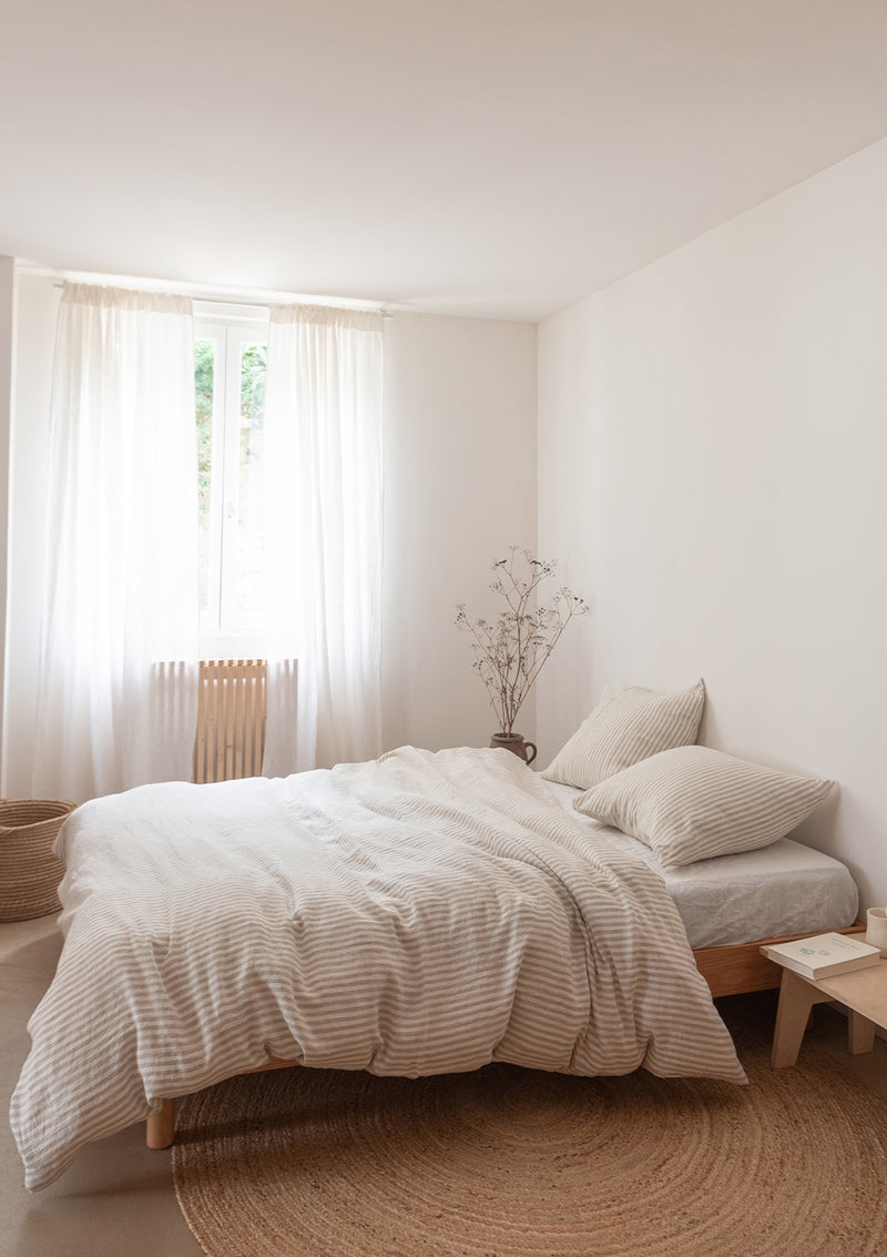 Beige Stripe Linen Pillowcase