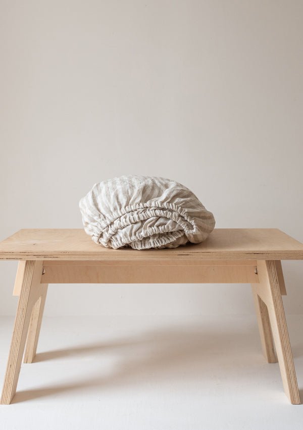 Beige Stripe Linen Fitted Sheet