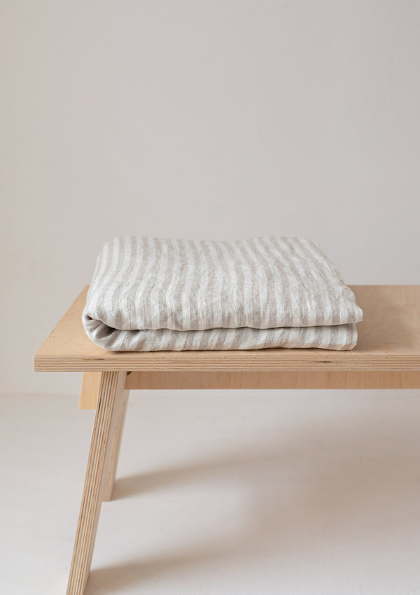 Beige Stripe Linen Flat Sheet