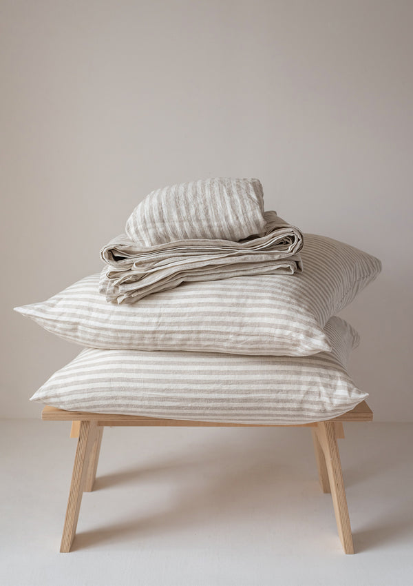Beige Stripe Linen Sheet Set