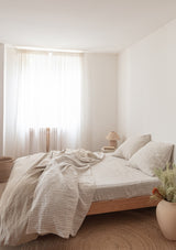 Beige Stripe Linen Fitted Sheet