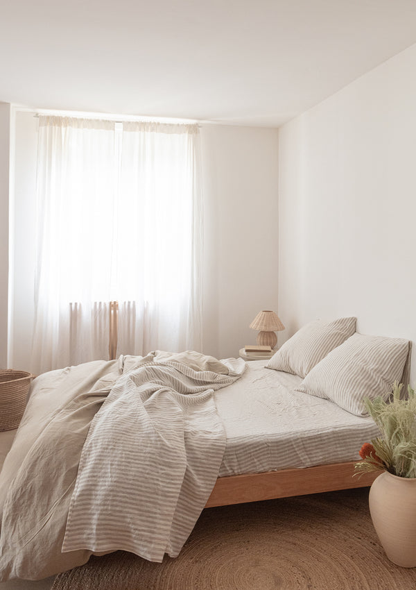 Beige Stripe Linen Sheet Set