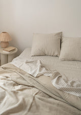 Beige Stripe Linen Fitted Sheet