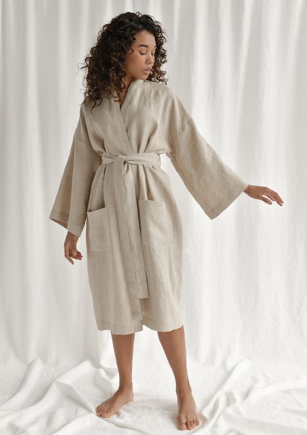 Beige Linen Bathrobe