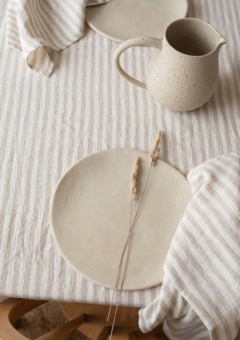 Beige Stripe Linen Tablecloth