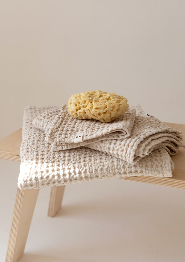 Beige Linen Blend Waffle Towel Set