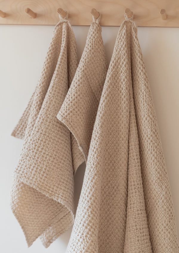 Beige Linen Blend Waffle Towel Set