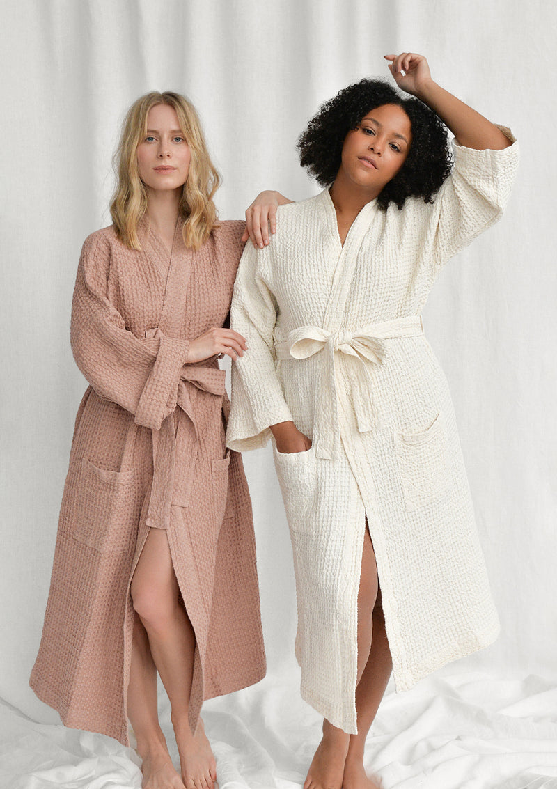 Sunset Rose Linen Blend Waffle Bathrobe