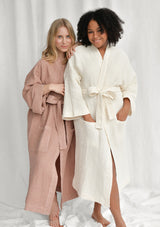 Sunset Rose Linen Blend Waffle Bathrobe