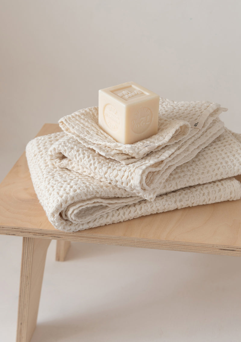 Cream White Linen Blend Waffle Towel Set