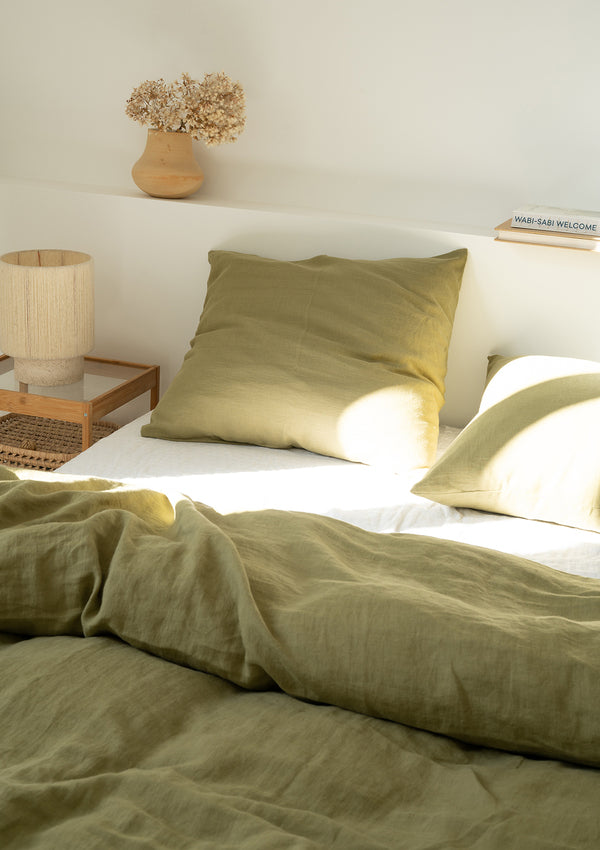 Natural Linen Bedding Set in Moss Green – Old Linen Mill