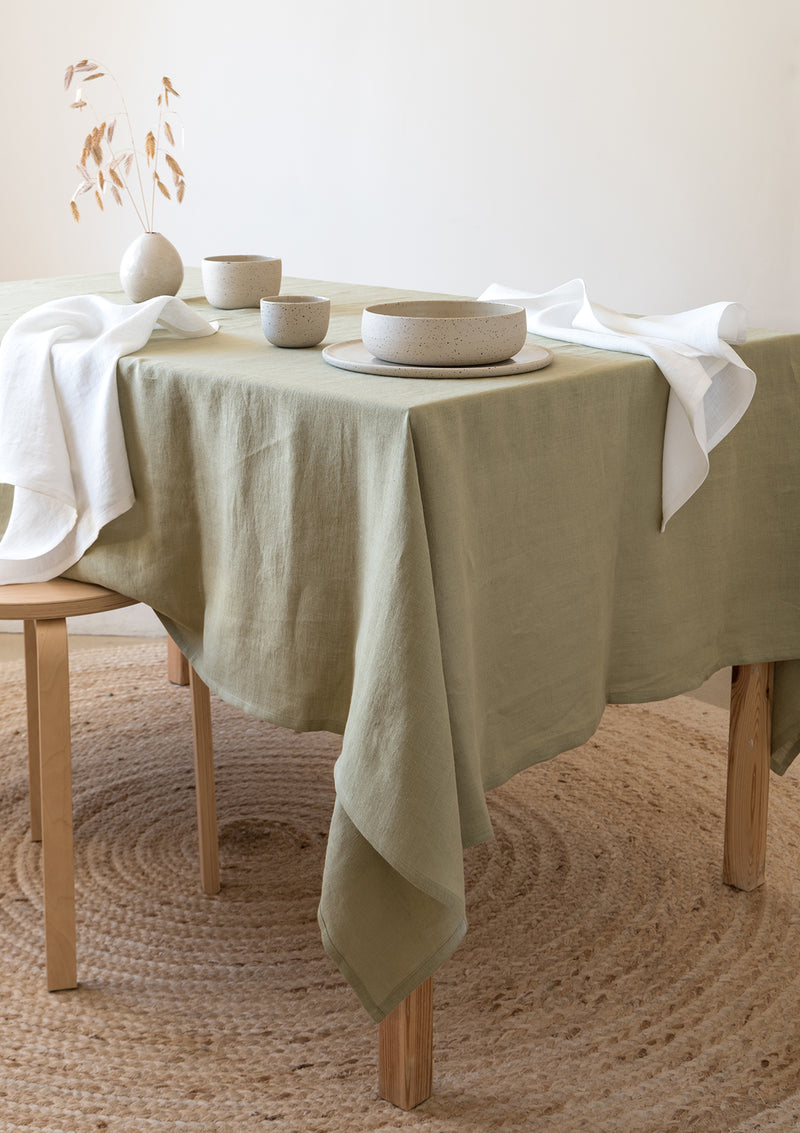 Moss Green Linen Tablecloth