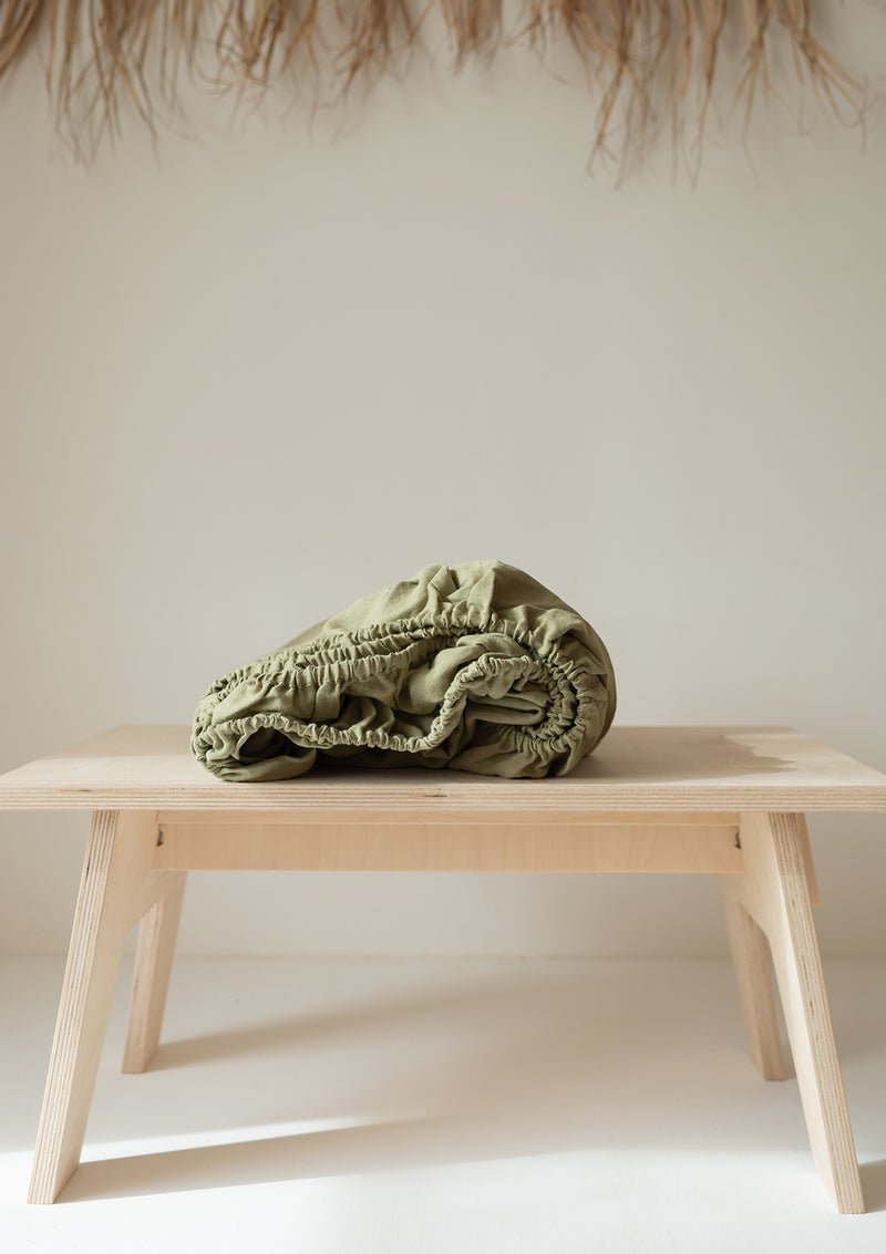 Moss Green Linen Fitted Sheet