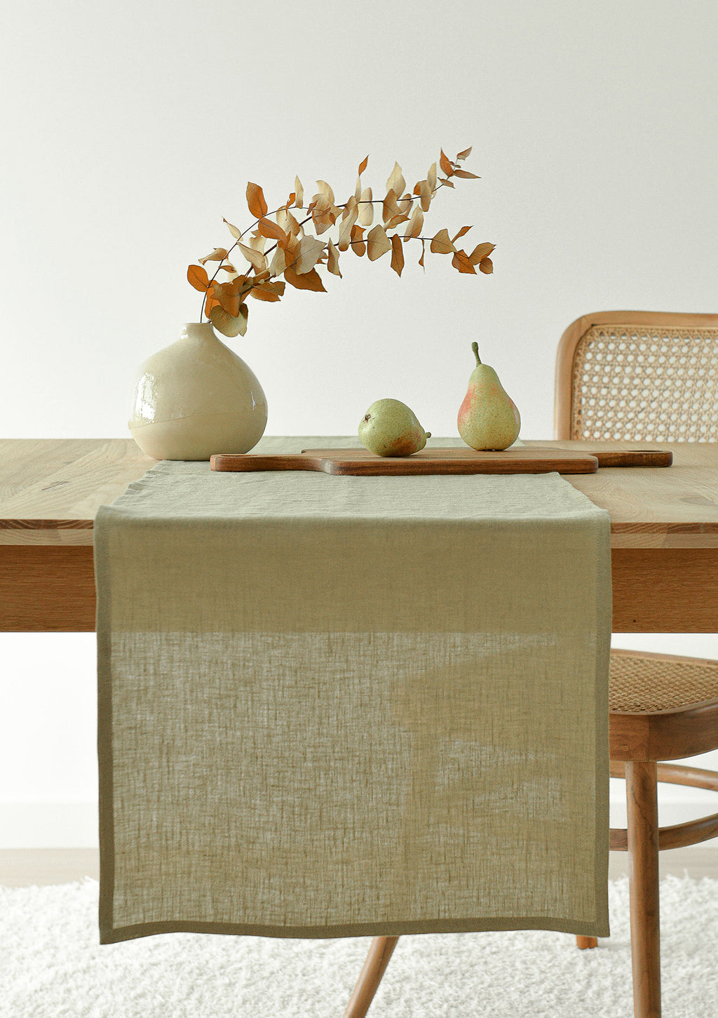 Moss Green Linen Table Runner