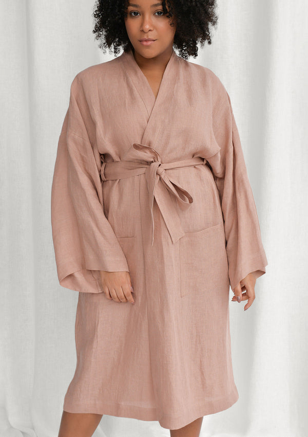 Sunset Rose Linen Bathrobe