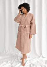 Sunset Rose Linen Blend Waffle Bathrobe