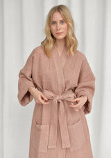 Sunset Rose Linen Blend Waffle Bathrobe