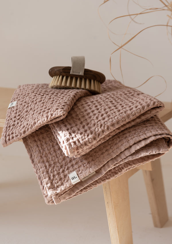Sunset Rose Linen Blend Waffle Towel Set