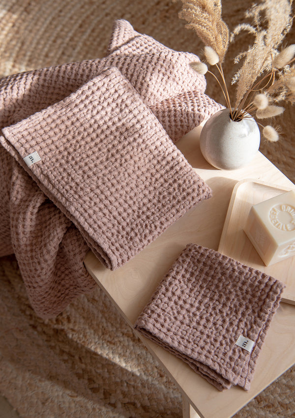 Sunset Rose Linen Blend Waffle Towel Set
