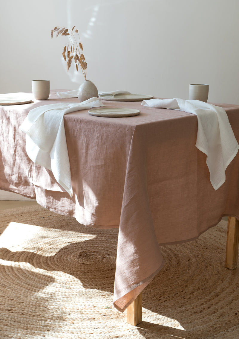 Sunset Rose Linen Tablecloth