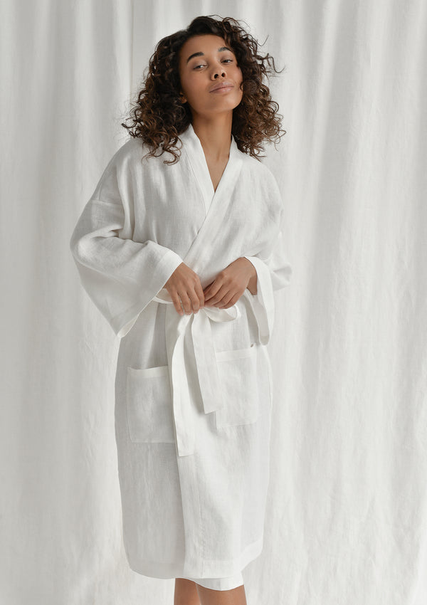 White Linen Bathrobe