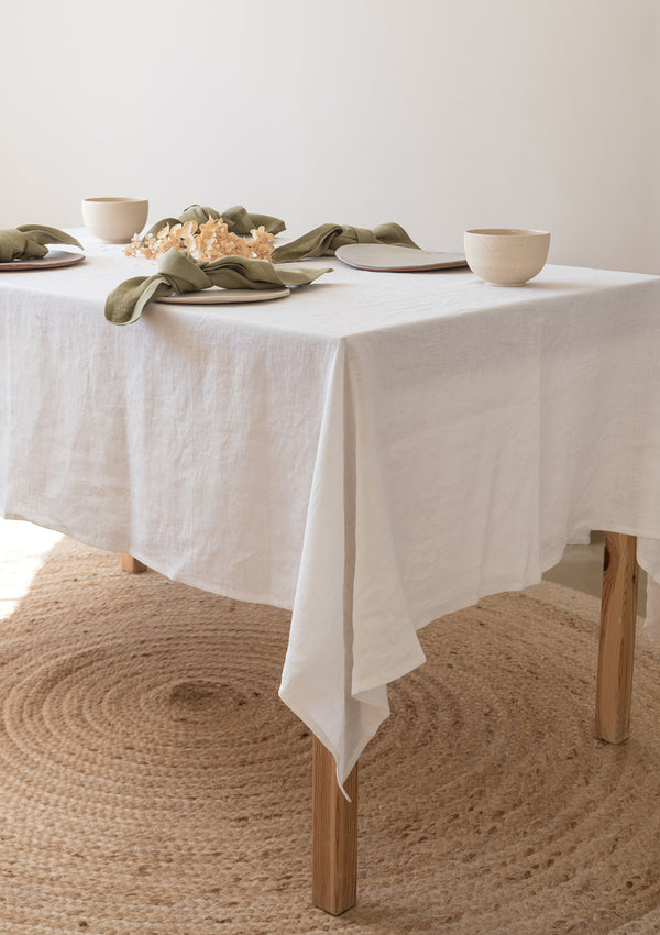 White (Ivory) Linen Tablecloth